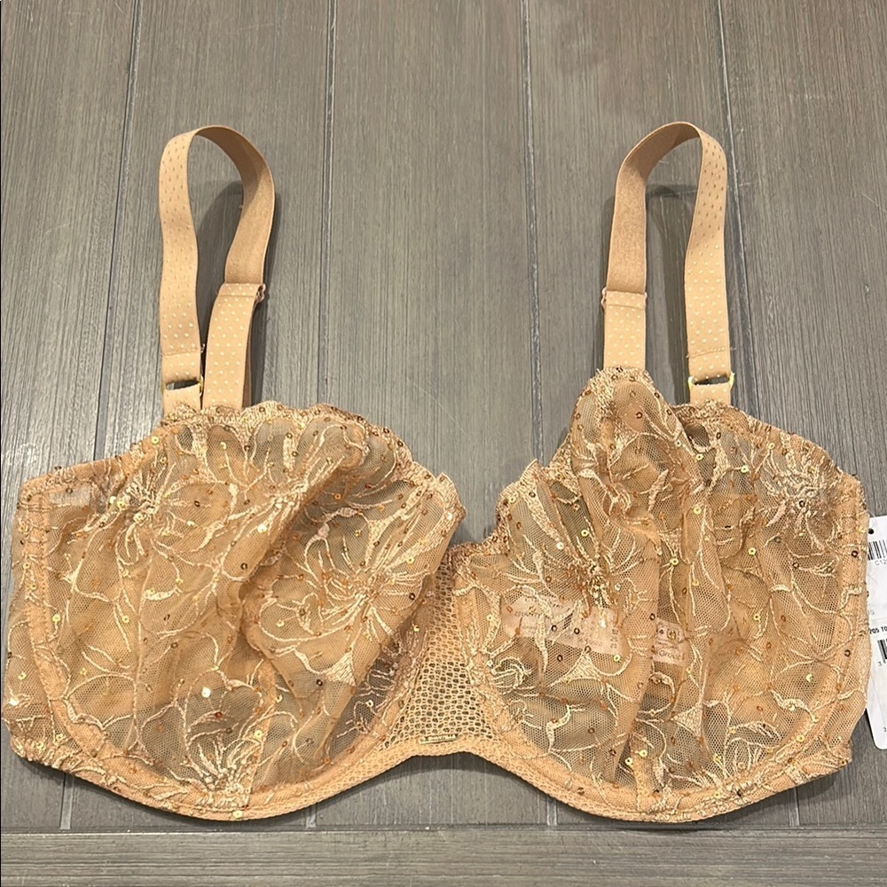 NWT! Chantelle Fleurs Signature Demi Bra - Toffee Sequins - Picture 3 of 13